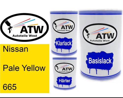 Nissan, Pale Yellow, 665: 500ml Lackdose + 500ml Klarlack + 250ml Härter - Set, von ATW Autoteile West.